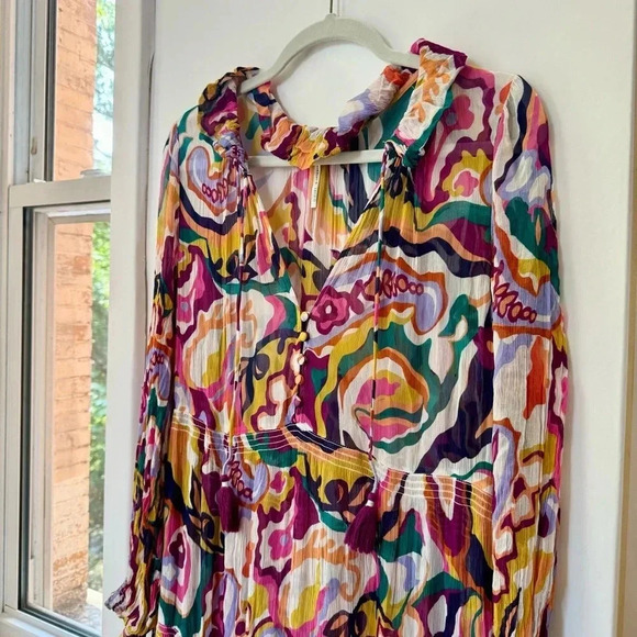 Anthropologie The Marais Printed Chiffon Maxi Dress Long Sleeve Small - Picture 5 of 12